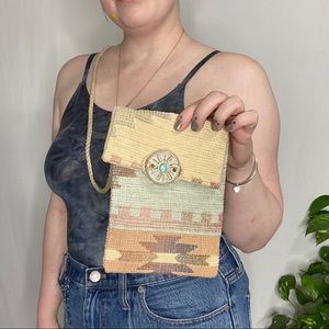 Vintage mini Mexican style pastel woven canvas bag